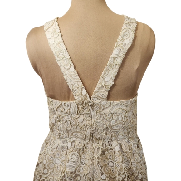 CLUB MONACO "Doina" Cream & Gold  Lace Halter Dress - Size 10 - Picture 9 of 15
